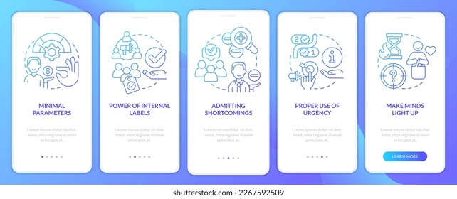 Generate more clients blue gradient onboarding mobile app screen. Walkthrough 5 steps graphic instructions with linear concepts. UI, UX, GUI template. Myriad Pro-Bold, Regular fonts used