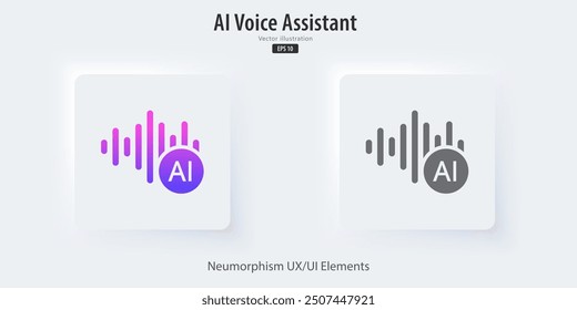 Generate music by AI icon. A set of 3D button with symbol. Artificial intelligence creates music concepts. Machine learning text to generate Musical. UI UX design for app and web. Vector illustration.