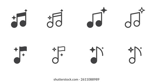 Generate music by AI icon. AI sparkle star with note music symbol. Artificial intelligence technology concepts. Generate music from machine learning. Icon element for app and web. Vector illustration.