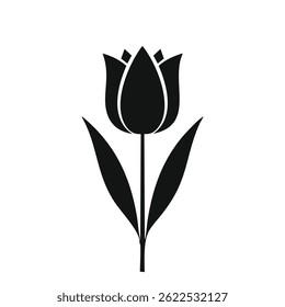 Generate a stylized tulip flower silhouette with elegant pointed petals and long leaves
