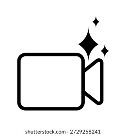 Generate video AI icon. Video camera with generate symbol. Line and silhouette icon. Icons for app user interface and web elements. Vector illustration.