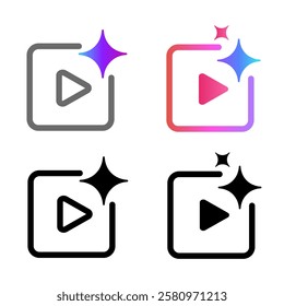 generate video AI video movie film scene generator artificial intelligence icon symbol of generative button icon outline and gradient set collection