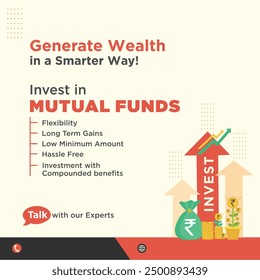 Generate Wealth. Mutual funds, SIP Concept Design Post vector template. Digital Marketing, Advertising, Social Media marketing templates.