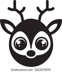generated with ai tools, cute deer cartoon head silhouette vector icon black and white