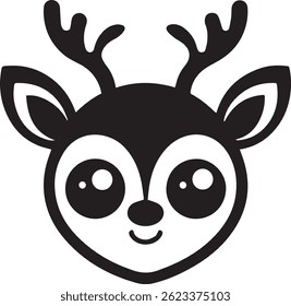 generated with ai tools, cute deer cartoon head silhouette vector icon black and white