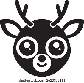 generated with ai tools, cute deer cartoon head silhouette vector icon black and white