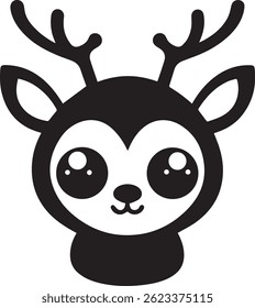 generated with ai tools, cute deer cartoon head silhouette vector icon black and white