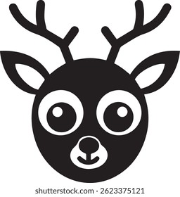 generated with ai tools, cute deer cartoon head silhouette vector icon black and white