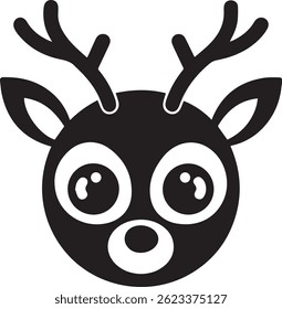 generated with ai tools, cute deer cartoon head silhouette vector icon black and white