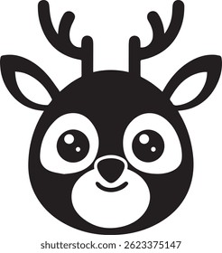 generated with ai tools, cute deer cartoon head silhouette vector icon black and white