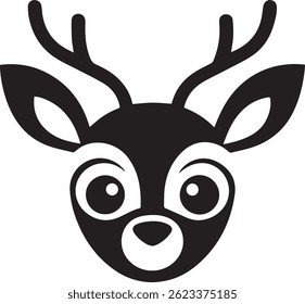 generated with ai tools, cute deer cartoon head silhouette vector icon black and white