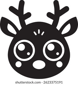 generated with ai tools, cute deer cartoon head silhouette vector icon black and white