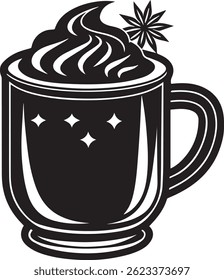 generated with ai tools, hot cocoa mug silhouette vector icon black and white