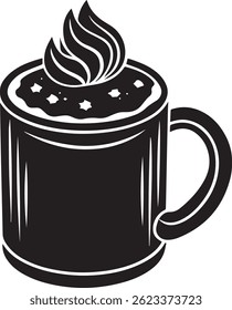 generated with ai tools, hot cocoa mug silhouette vector icon black and white