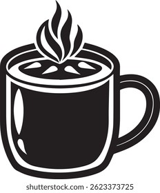 Generado con herramientas de IA, taza de cacao caliente silueta icono de Vector en blanco y negro