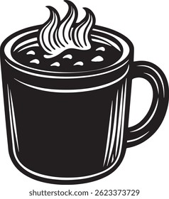 generated with ai tools, hot cocoa mug silhouette vector icon black and white