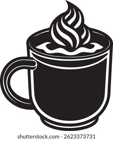 generated with ai tools, hot cocoa mug silhouette vector icon black and white