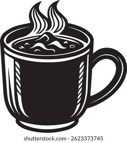 Generado con herramientas de IA, taza de cacao caliente silueta icono de Vector en blanco y negro