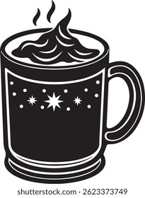 generated with ai tools, hot cocoa mug silhouette vector icon black and white