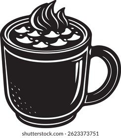 generated with ai tools, hot cocoa mug silhouette vector icon black and white