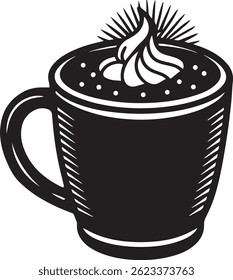 generated with ai tools, hot cocoa mug silhouette vector icon black and white