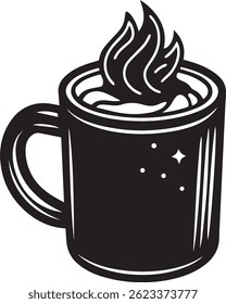 generated with ai tools, hot cocoa mug silhouette vector icon black and white
