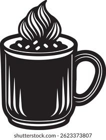 generated with ai tools, hot cocoa mug silhouette vector icon black and white