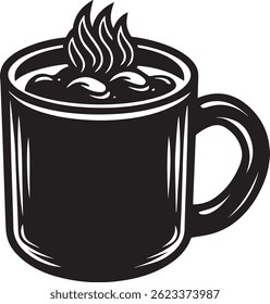generated with ai tools, hot cocoa mug silhouette vector icon black and white