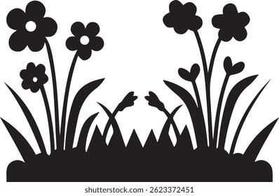 generated with ai tools, meadow spring flower garden silhouette vector icon black and white