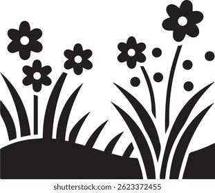 generated with ai tools, meadow spring flower garden silhouette vector icon black and white