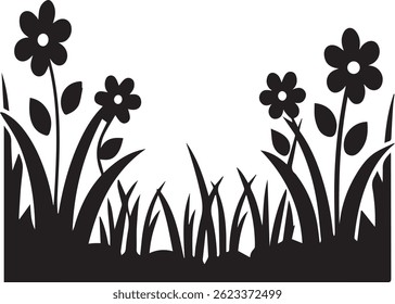 generated with ai tools, meadow spring flower garden silhouette vector icon black and white