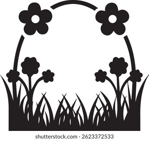 gerado com ferramentas ai, prado primavera flor jardim silhueta vetor ícone preto e branco