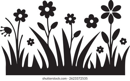 generated with ai tools, meadow spring flower garden silhouette vector icon black and white