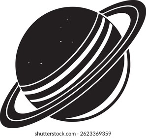 Generated with AI tools, planet saturn with planetary ring silhouette vector black and white
