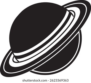 Generated with AI tools, planet saturn with planetary ring silhouette vector black and white