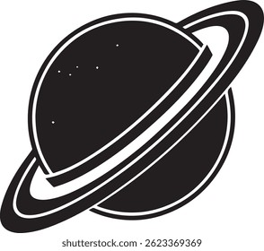 Generated with AI tools, planet saturn with planetary ring silhouette vector black and white