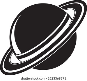 Generated with AI tools, planet saturn with planetary ring silhouette vector black and white