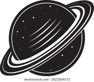 Generated with AI tools, planet saturn with planetary ring silhouette vector black and white