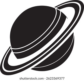 Generated with AI tools, planet saturn with planetary ring silhouette vector black and white