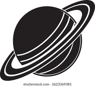 Generated with AI tools, planet saturn with planetary ring silhouette vector black and white