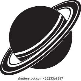 Generated with AI tools, planet saturn with planetary ring silhouette vector black and white