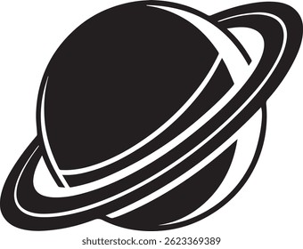 Generated with AI tools, planet saturn with planetary ring silhouette vector black and white