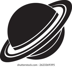 Generated with AI tools, planet saturn with planetary ring silhouette vector black and white