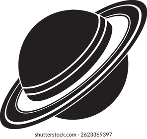 Generated with AI tools, planet saturn with planetary ring silhouette vector black and white