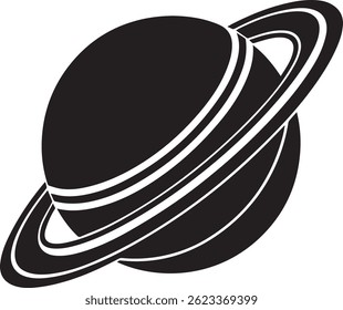 Generated with AI tools, planet saturn with planetary ring silhouette vector black and white