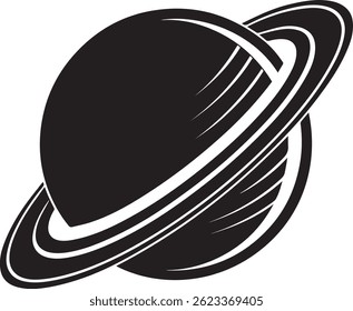 Generated with AI tools, planet saturn with planetary ring silhouette vector black and white