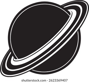 Generated with AI tools, planet saturn with planetary ring silhouette vector black and white