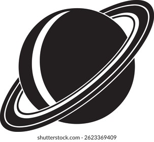 Generated with AI tools, planet saturn with planetary ring silhouette vector black and white
