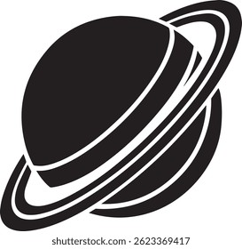 Generated with AI tools, planet saturn with planetary ring silhouette vector black and white