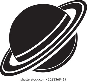 Generated with AI tools, planet saturn with planetary ring silhouette vector black and white